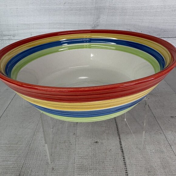 Gibson STYLISH LIVING RAINBOW STRIPES Multicolor Round Stoneware Serving Bowl - Picture 2 of 16